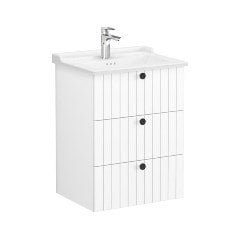 Vitra Root Groove 69485 Lavabo Dolabı, Üç Çekmeceli, 60 Cm, Mat Beyaz, Klasik Lavabolu